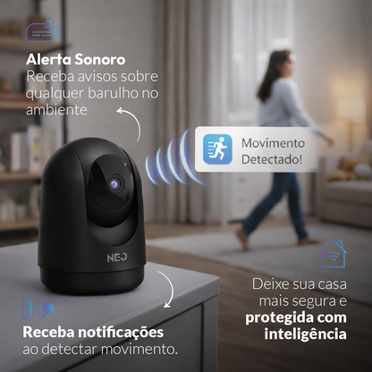 Câmera Optimus Pro Full HD 2K Wifi 355° Visão Noturna Preto Neo