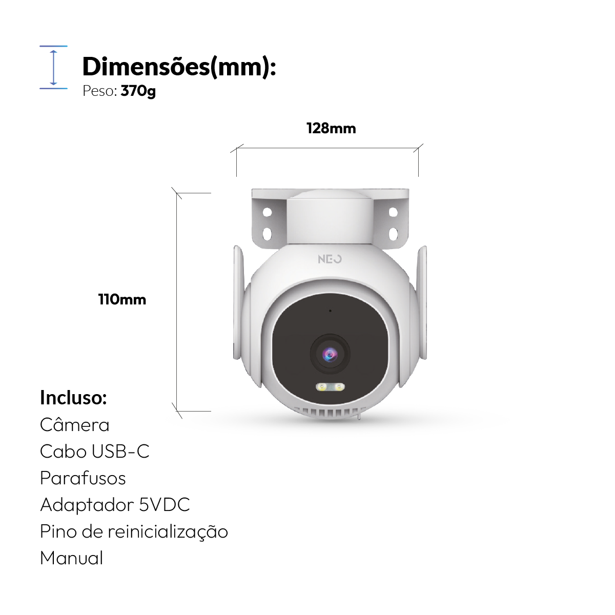 Câmera Vion Full HD 1080p Wifi 355° Onvif Visão Noturna Branco Neo