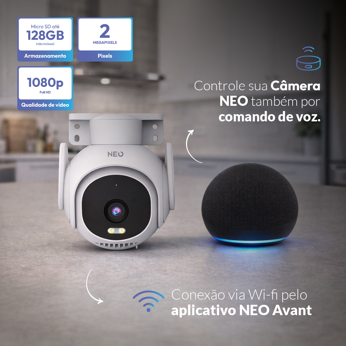 Câmera Vion Full HD 1080p Wifi 355° Onvif Visão Noturna Branco Neo