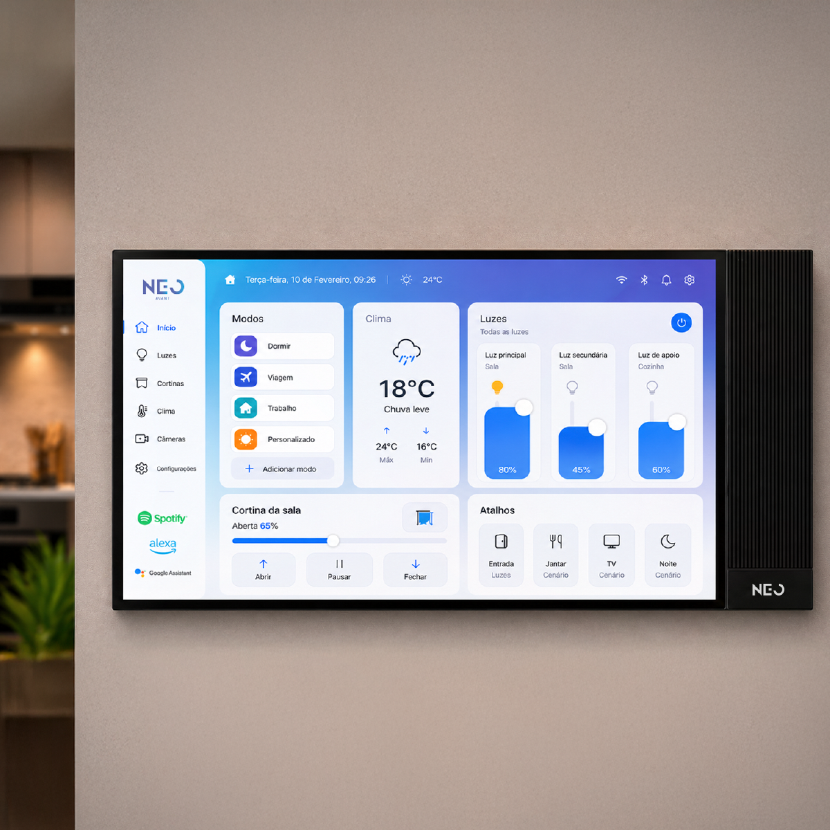 painel de controle central inteligente nexus connecta 8 hub zigbee com alexa preto neo avant
