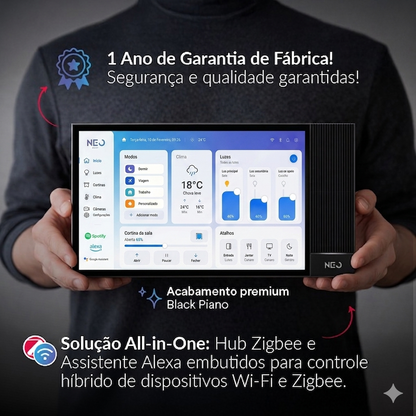 Painel de Controle Central Inteligente Nexus Connecta 8 Hub Zigbee com Alexa Preto Neo Avant