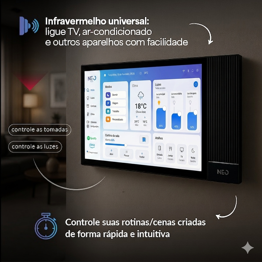 Painel de Controle Central Inteligente Nexus Connecta 8 Hub Zigbee com Alexa Preto Neo Avant