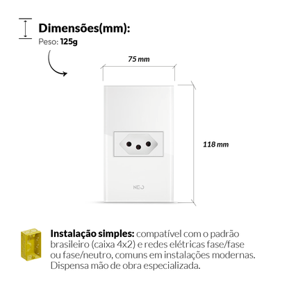 Tomada Flex com 1 Saida 4x2 10A e 20A Bivolt Branco Avant Neo - NEO Avant