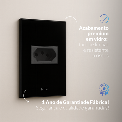 Tomada Padrão Flex com 1 Saida 4x2 10A e 20A Bivolt Preto Neo