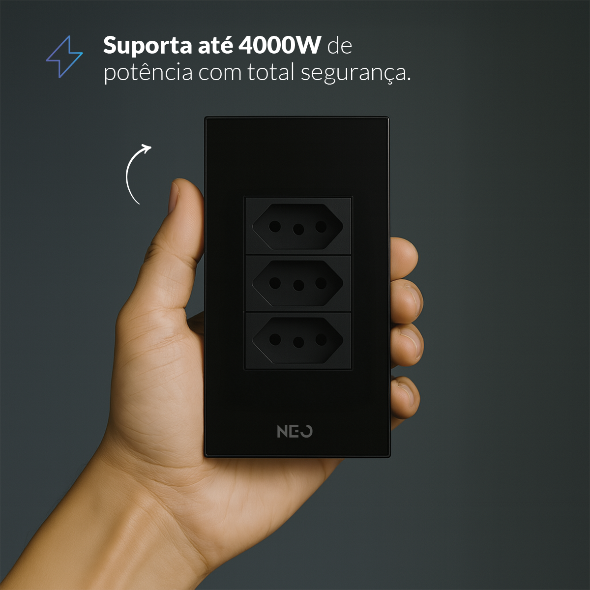 Tomada Flex Trio com 3 Saídas 4x2 10A e 20A Bivolt Preto Avant Neo - NEO Avant