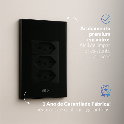 Tomada Padrão Flex Trio com 3 Saídas 4x2 10A e 20A Bivolt Preto Neo