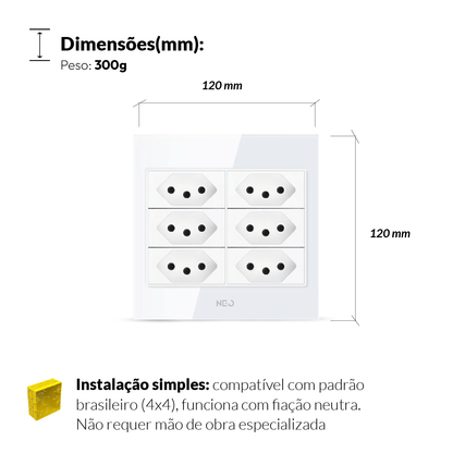 Tomada Flex com 6 Saídas 4x4 10A e 20A Bivolt Branco Avant Neo - NEO Avant