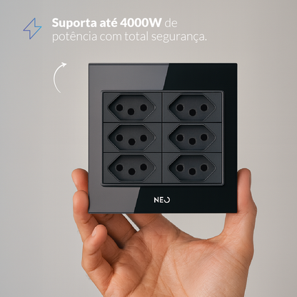 Tomada Flex Sesto com 6 Saídas 4x4 10A e 20A  Bivolt Preto Avant Neo - NEO Avant