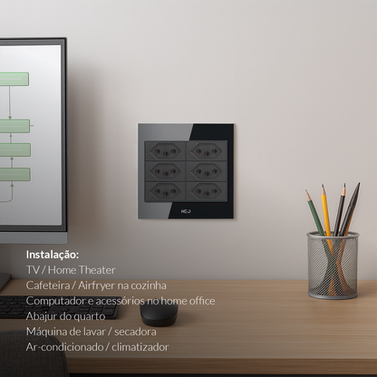 Tomada Flex Sesto com 6 Saídas 4x4 10A e 20A  Bivolt Preto Avant Neo - NEO Avant