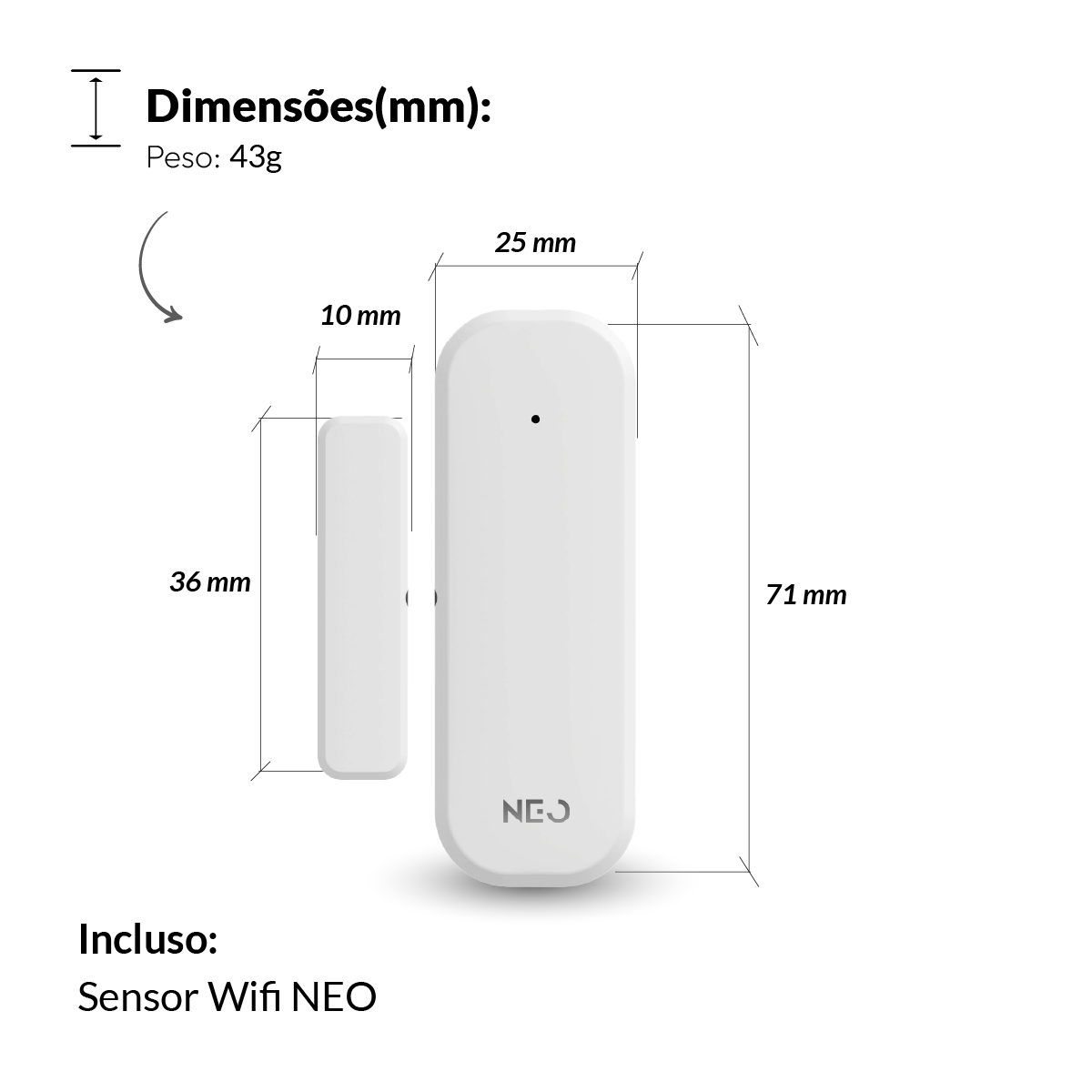Sensor Porta e Janela Wi-fi 2.4 GHz Sobrepor Branco Avant Neo