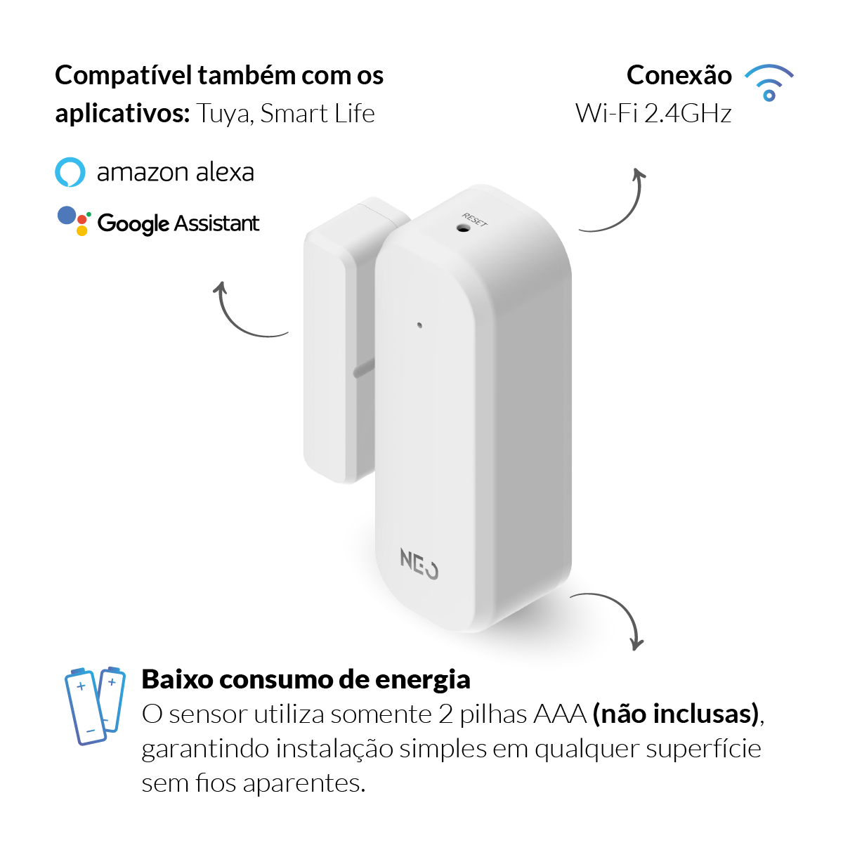 Sensor Porta e Janela Wi-fi 2.4 GHz Sobrepor Branco Avant Neo