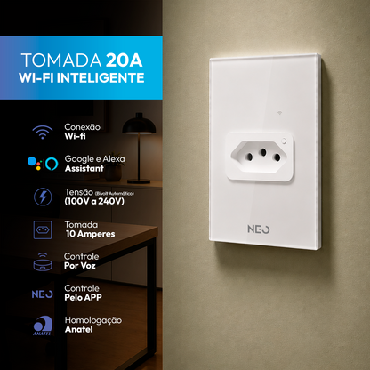 Tomada Inteligente Wifi 20A Bivolt Branco Neo