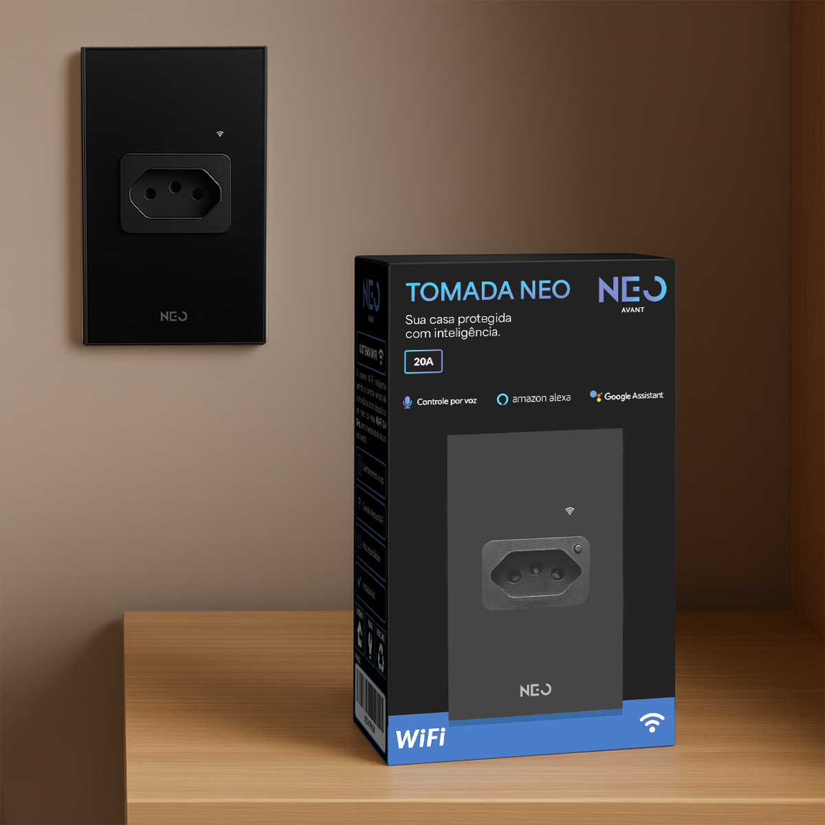 Tomada Inteligente Wifi 20A Bivolt Preto Neo