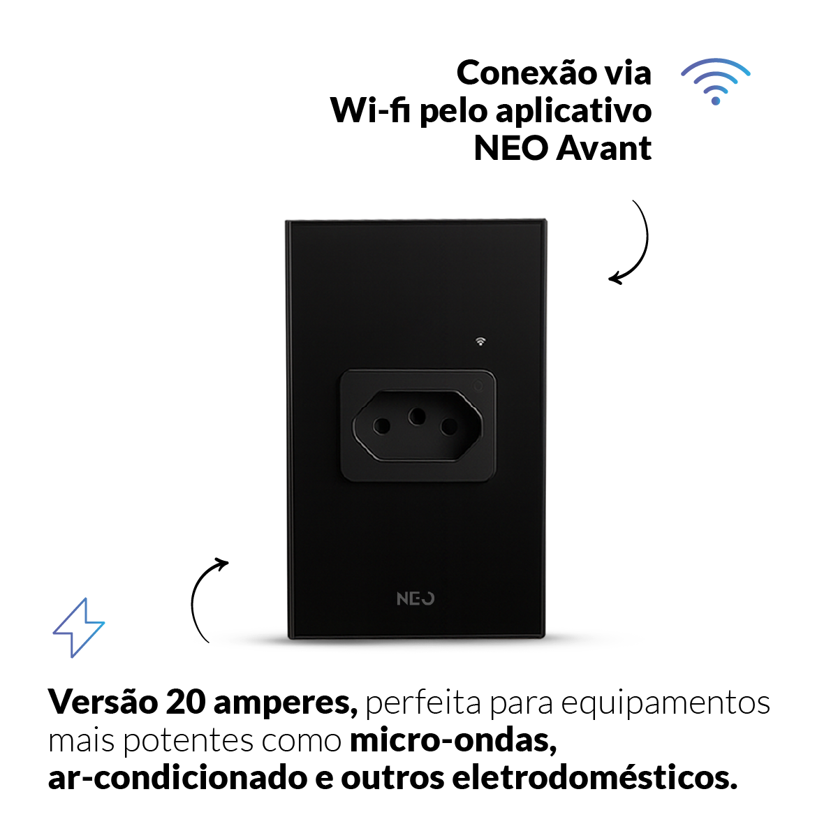 Tomada Inteligente Smart Wi-fi 2.4 GHz 20A Bivolt Preto Avant Neo - NEO Avant