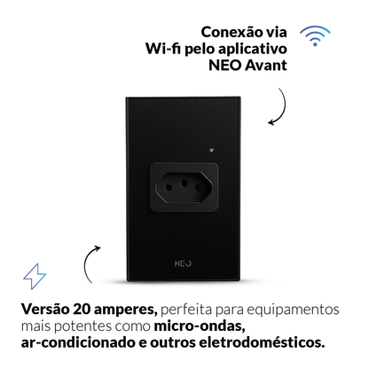Tomada Inteligente Smart Wi-fi 2.4 GHz 20A Bivolt Preto Avant Neo - NEO Avant