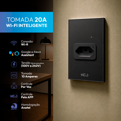 Tomada Inteligente Wifi 20A Bivolt Preto Neo