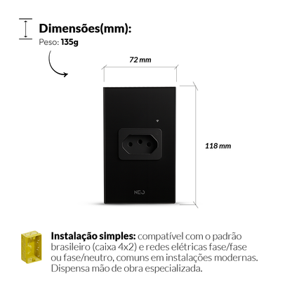 Tomada Inteligente Smart Wi-fi 2.4 GHz 20A Bivolt Preto Avant Neo - NEO Avant