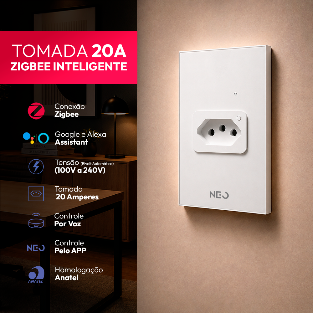 Tomada Inteligente Zigbee 20A Bivolt Branco Neo