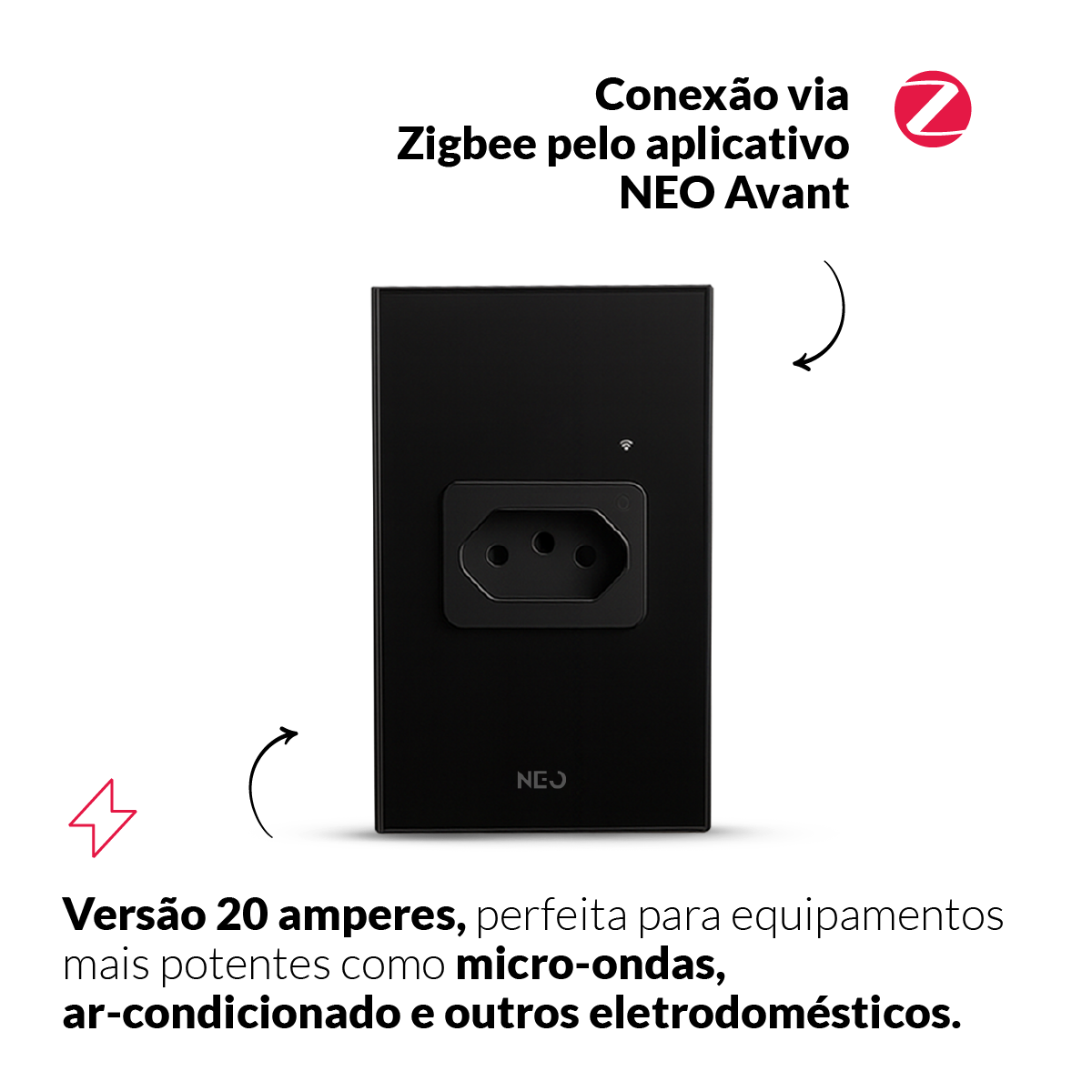 Tomada Inteligente Smart Zigbee 20A Bivolt Preto Avant Neo - NEO Avant
