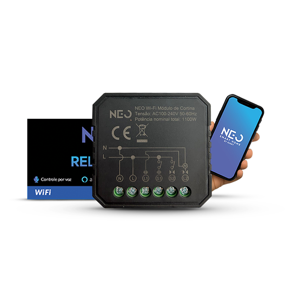 Mini Módulo Relé de Cortina Wifi Sobrepor 10A Bivolt Branco Neo