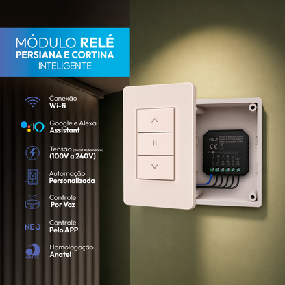 Mini Módulo Relé de Cortina Wifi Sobrepor 10A Bivolt Branco Neo
