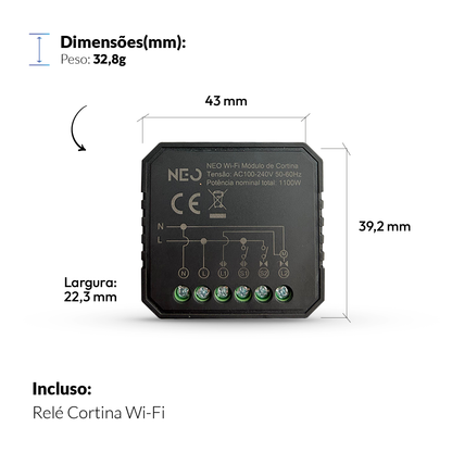 Mini Módulo Relé de Cortina Wifi Sobrepor 10A Bivolt Branco Neo