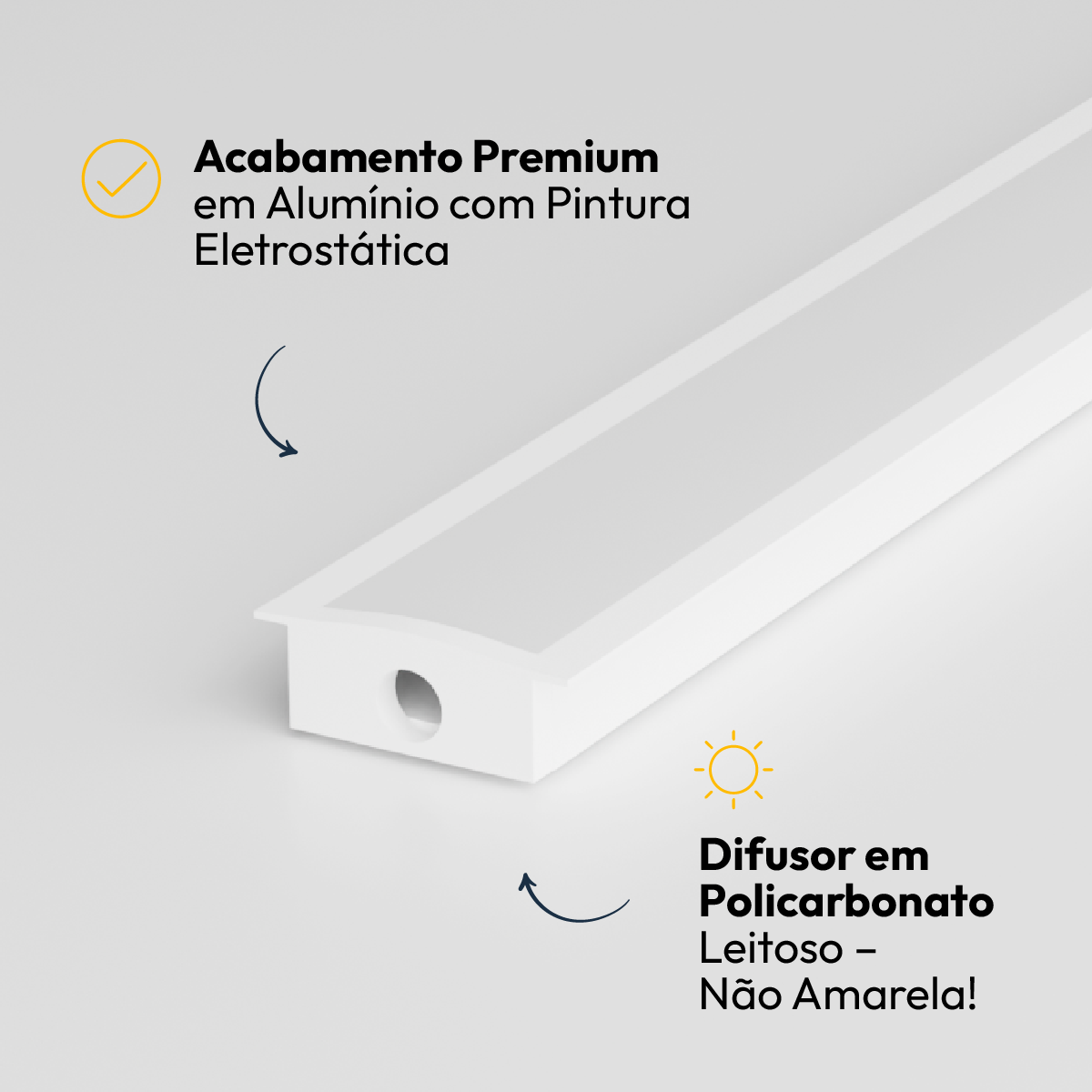 Perfil Led Barra 2m Inside 24x08mm Embutir Branco Alut
