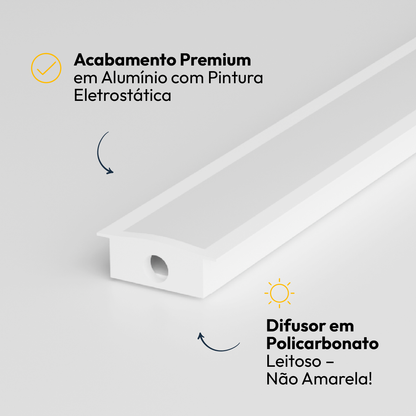 Perfil Led Barra 2m Inside 24x08mm Embutir Branco Alut